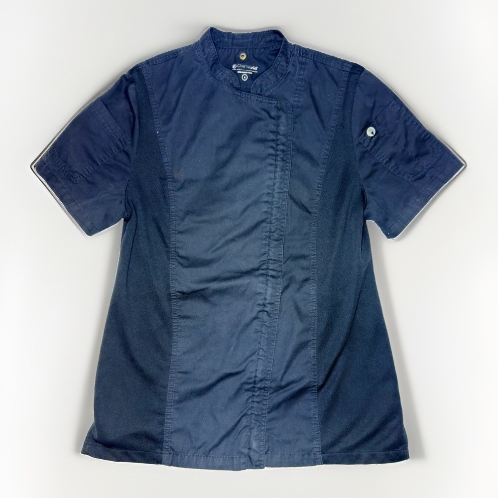 Chef Works Women's Chef Jacket Navy Blue Short Sleeve Mesh Side Panels M